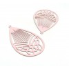 AE116003 Lot de 4 Estampes pendentif filigrane Papillon Medaillon Goutte 45mm métal couleur Rose