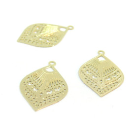 Estampes, pendentif connecteur filigrane, Goutte Eventail Doré 20mm, pour fabrication de bijoux