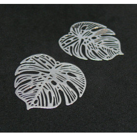 AE115106 PAX de 2 Estampes connecteur filigrane Feuille Montsera 32mm Argent Vif