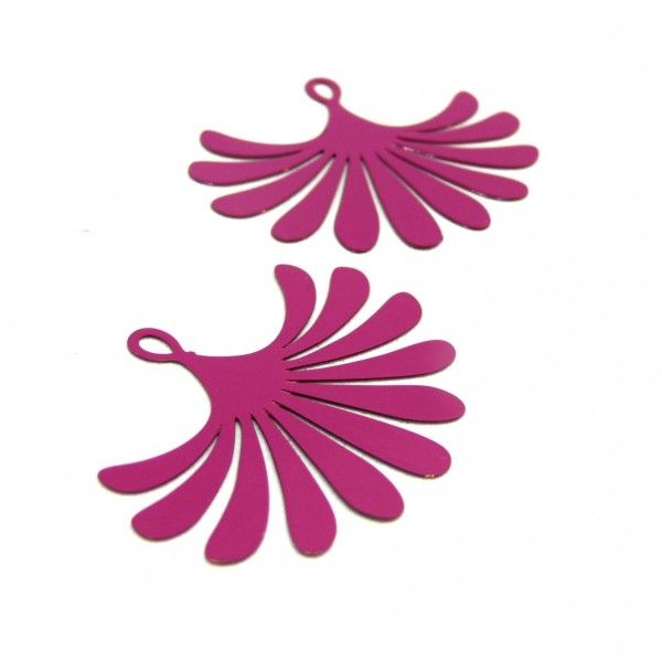 AE115854 Lot de 2 Estampes pendentif filigrane Eventail Violet Orchidée 29 par 35 mm