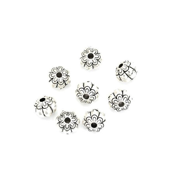 Perles intercalaires Fleur 3D 8 par 6mm metal couleur Argent Antique