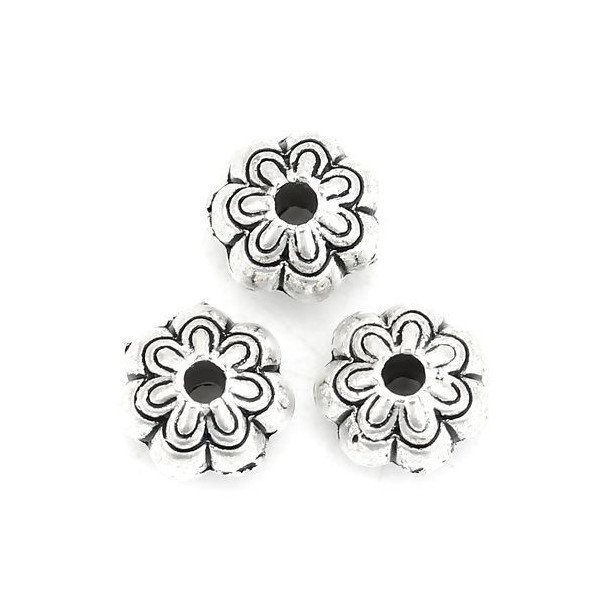 Perles intercalaires Fleur 3D 8 par 6mm metal couleur Argent Antique