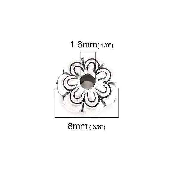 Perles intercalaires Fleur 3D 8 par 6mm metal couleur Argent Antique