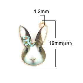 PS110136396 PAX 5 sequins résine style émaillés Lapin Girly sur une base en métal dore