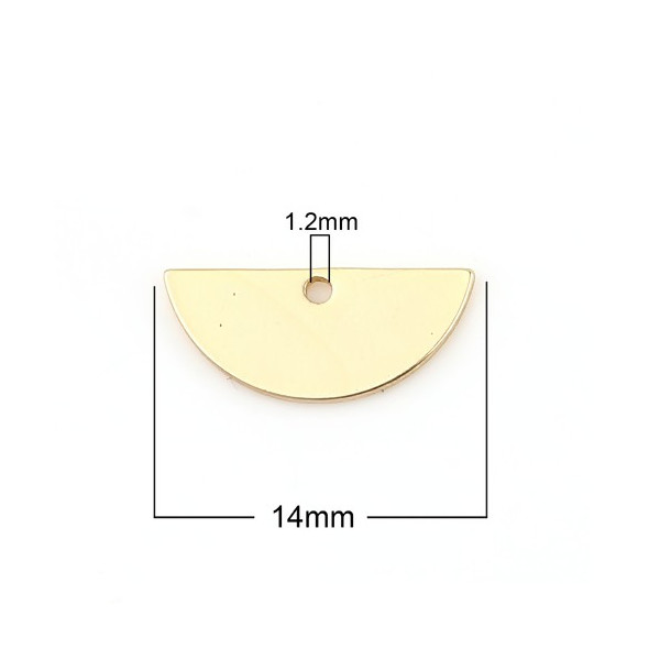 Pendentifs Demi Cercle 14 par 6mm, Cuivre Doré à l'or fin 18K