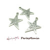 breloques, pendentifs ETOILES 30 mm, metal couleur ARGENT ANTIQUE