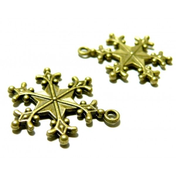 10 pendentifs étoiles de neige 2D4402 Bronze fournitures pour bijoux