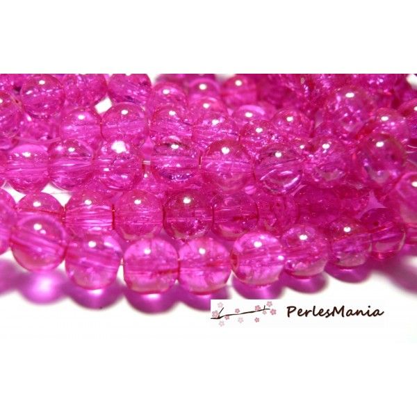 1 fil d' eniron 200 perles 4mm de verre craquelé rose fushia HQ08 