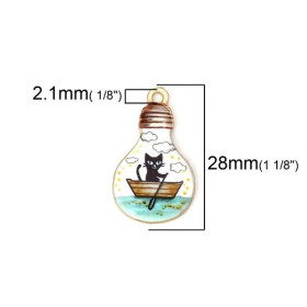 pendentifs résine style émaillés Chat dans Ampoule sur une base en métal dore
