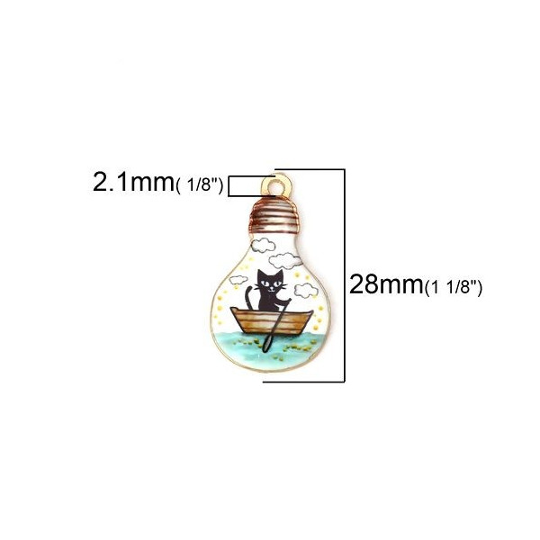 pendentifs résine style émaillés Chat dans Ampoule sur une base en métal dore
