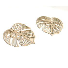 AE115106 PAX de 2 Estampes connecteur filigrane Feuille Montsera 32mm Beige Taupe
