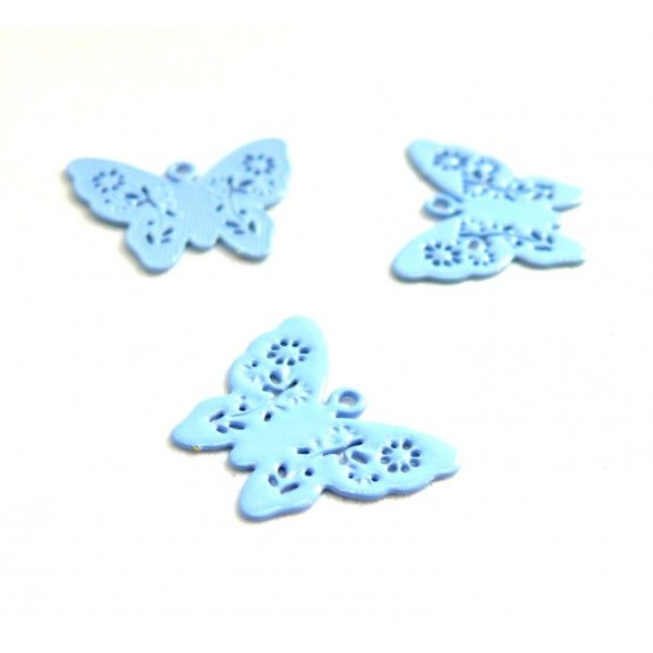 AE112861 Lot de 6 Estampes pendentif connecteur filigrane Papillon Bleu Clair 14mm