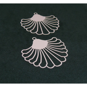 AE115017 Lot de 2 Estampes pendentif filigrane style Eventail 38 mm Coloris Rose Pale