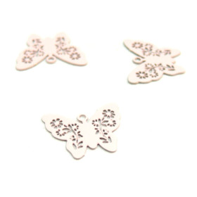 AE112861 Lot de 6 Estampes pendentif connecteur filigrane Papillon Rose Clair 14mm