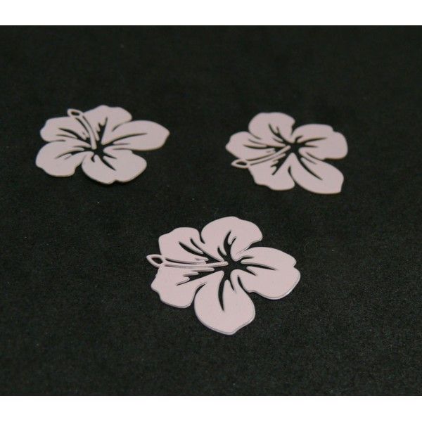 AE11556 Lot de 4 Estampes pendentif filigrane Fleur d' Hibiscus 20 mm Rose Pale