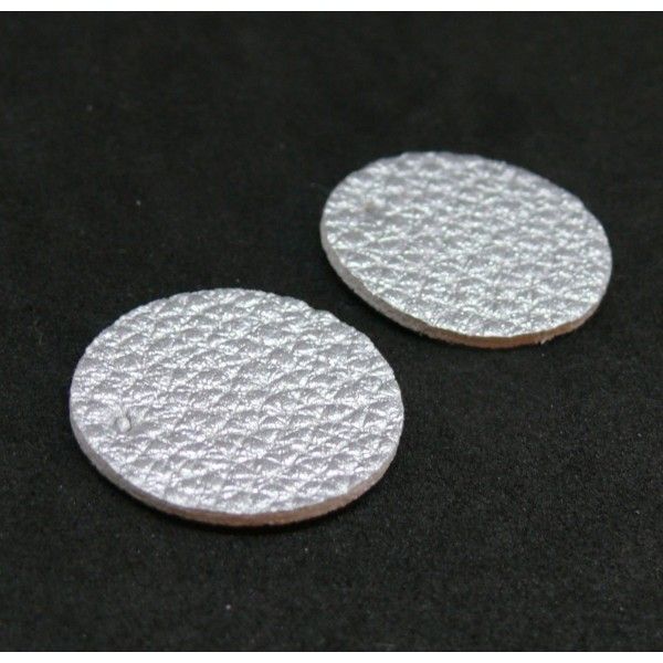 PAX 10 pendentifs ronds simili cuir 15mm couleur Argent  PS110159057