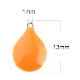 PS11669608 PAX 5 sequins émaillés Goutte 13 par 9mm Orange sur une base en cuivre doré