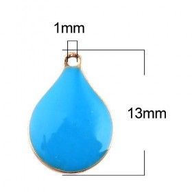 sequins émaillés Goutte 13 par 9mm Bleu Turquoise sur une base en cuivre doré