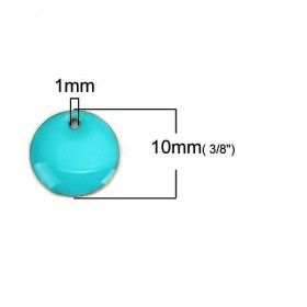 Sequins émaillés Ronde 10mm Bleu Turquoise sur une base en cuivre doré