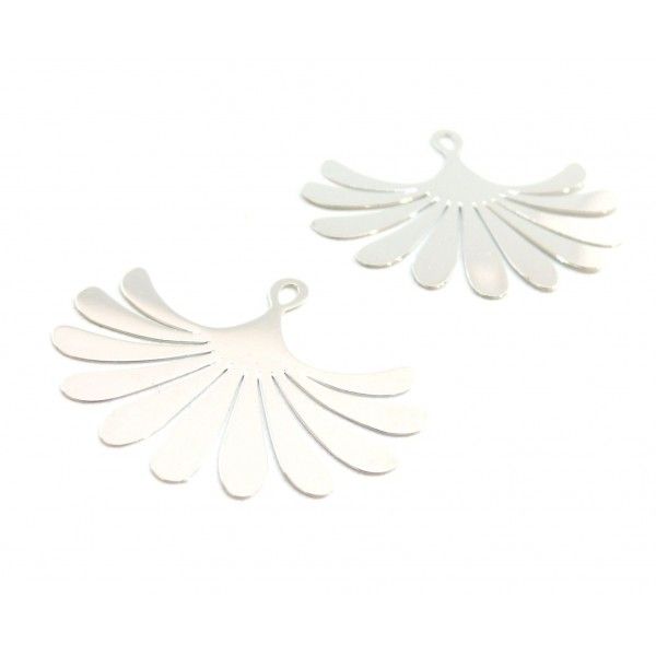AE115854 Lot de 2 Estampes pendentif filigrane Eventail Argent Vif 29 par 35 mm