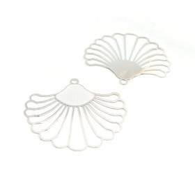 AE115017 Lot de 2 Estampes pendentif filigrane style Eventail 38 mm Coloris Argent Vif
