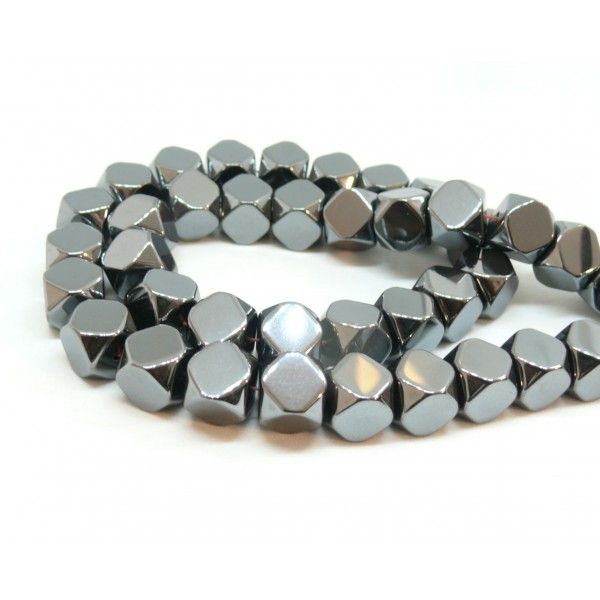 perles Hématite Forme Polygone 8mm Gris metallisé