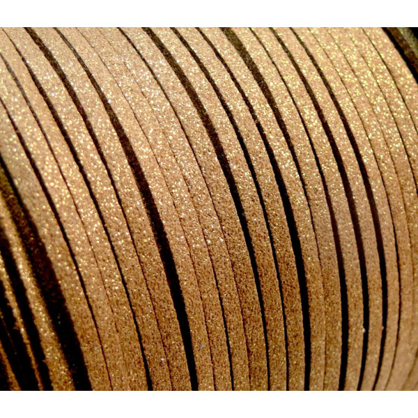 P11002 Lot de 5 mètres de cordon en suédine aspect daim effet pailleté Or Bronze