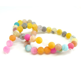G589 Lot 1 fil d' environ 46 perles rondes 8mm Agate craquelé effet givre multicolore coloris 01