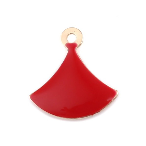 sequins émaillés Eventail 14 par 13mm Rouge sur une base en cuivre doré