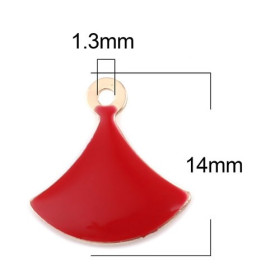 Sequins émaillés Eventail 14 par 13mm Rouge sur une base en cuivre doré