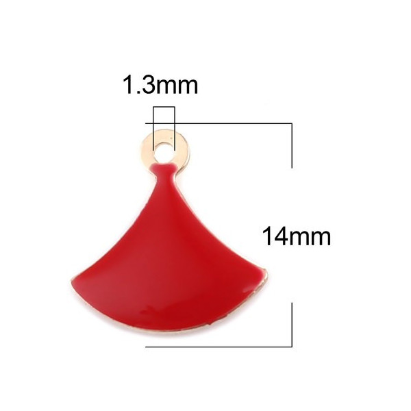 Sequins émaillés Eventail 14 par 13mm Rouge sur une base en cuivre doré