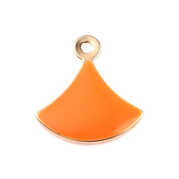 sequins émaillés Eventail 14 par 13mm Orange sur une base en cuivre doré