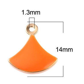 sequins émaillés Eventail 14 par 13mm Orange sur une base en cuivre doré