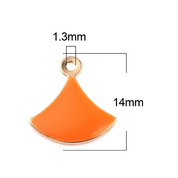 sequins émaillés Eventail 14 par 13mm Orange sur une base en cuivre doré