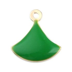 sequins émaillés Eventail 14 par 13mm Vert sur une base en cuivre doré