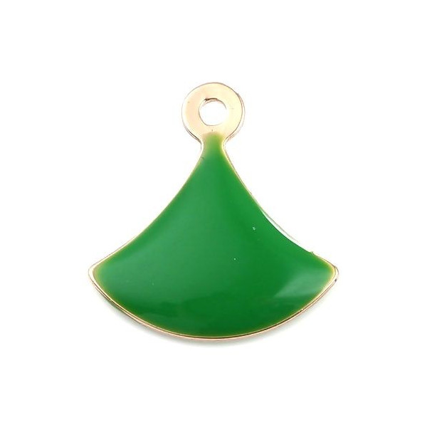 sequins émaillés Eventail 14 par 13mm Vert sur une base en cuivre doré