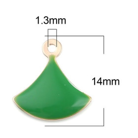 PS11669598 PAX 5 sequins émaillés Eventail 14 par 13mm Vert sur une base en cuivre doré