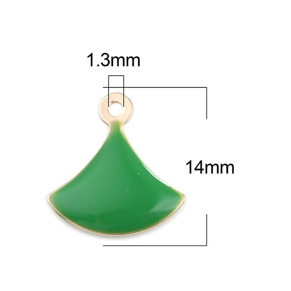 sequins émaillés Eventail 14 par 13mm Vert sur une base en cuivre doré