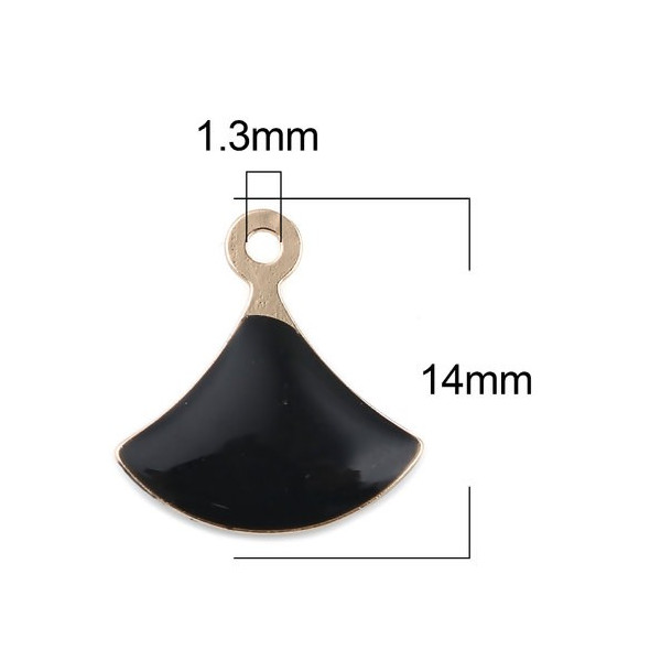 sequins émaillés Eventail 14 par 13mm Noir sur une base en cuivre doré