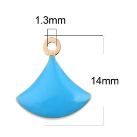 PS11669595 PAX 5 sequins émaillés Eventail 14 par 13mm Bleu Turquoise sur une base en cuivre doré