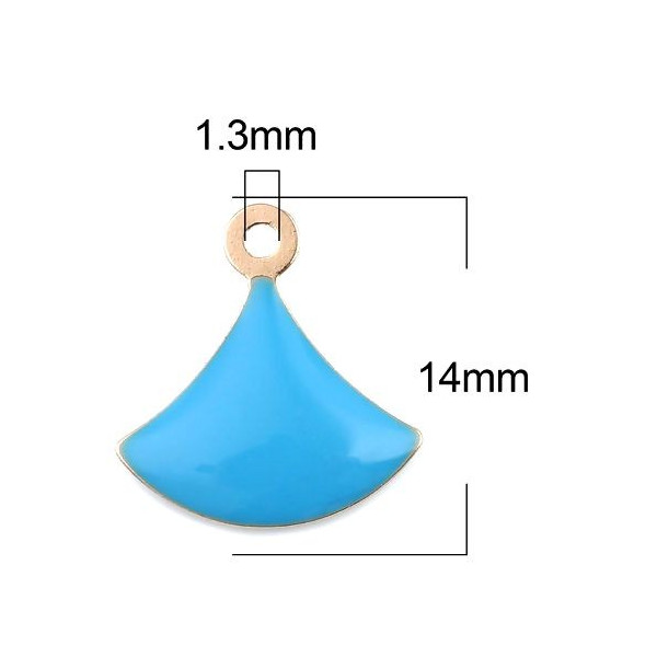 PS11669595 PAX 5 sequins émaillés Eventail 14 par 13mm Bleu Turquoise sur une base en cuivre doré