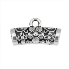 Pendentifs bélières tube fleurs 20 x 11mm métal argent antique