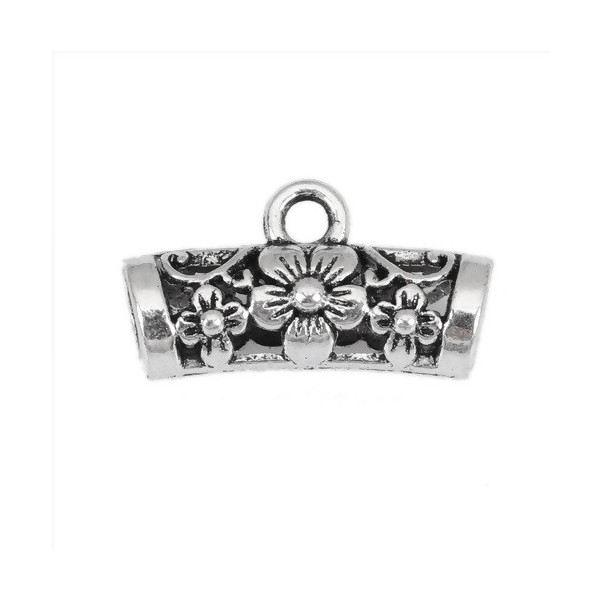 Pendentifs bélières tube fleurs 20 x 11mm métal argent antique