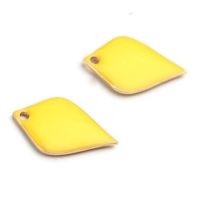 PS11669573 PAX 5 sequins émaillés Pétaline, losange arrondi 18 par 12mm Jaune sur une base en cuivre doré