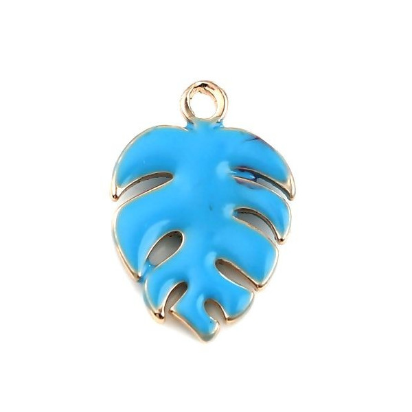 sequins émaillés Feuille Montserrat 13mm Bleu Turquoise sur une base en cuivre doré