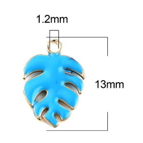 PS11669590 PAX 4 sequins émaillés Feuille Montserrat 13mm Bleu Turquoise sur une base en cuivre doré