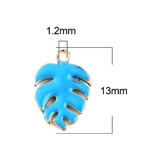 PS11669590 PAX 4 sequins émaillés Feuille Montserrat 13mm Bleu Turquoise sur une base en cuivre doré