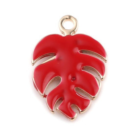 PS11669592 PAX 4 sequins émaillés Feuille Montserrat 13mm Rouge sur une base en cuivre doré