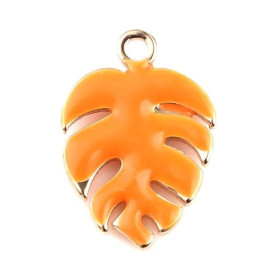 PS11669587 PAX 4 sequins émaillés Feuille Montserrat 13mm Orange sur une base en cuivre doré
