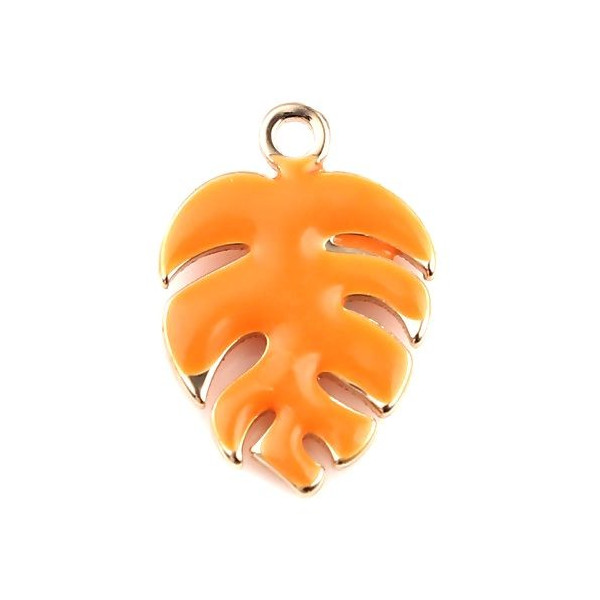 PS11669587 PAX 4 sequins émaillés Feuille Montserrat 13mm Orange sur une base en cuivre doré